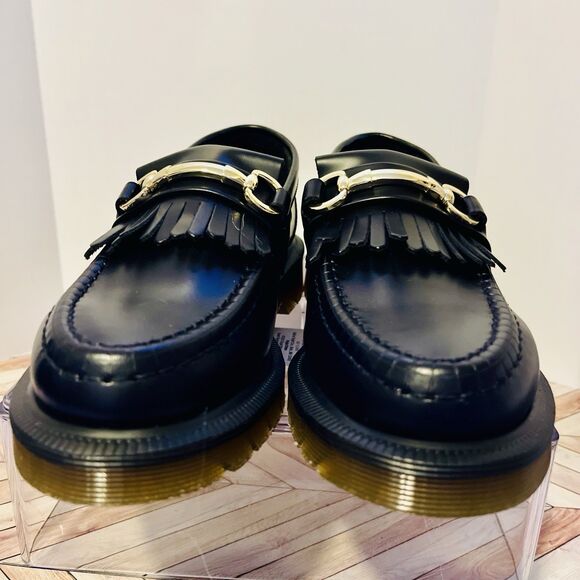 Dr Martens Adrian Snaffle Black Smooth Leather Loafers M 4 W 5 Kiltie Gold Bit - Picture 6 of 10